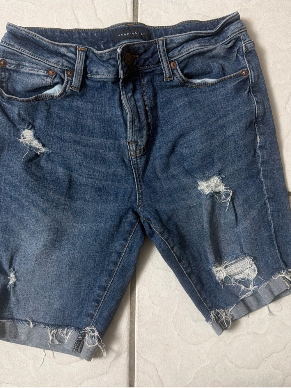 Aeropostale Shorts Mens 27 Blue Denim Bermuda Inseam Distressed Stretch Summer